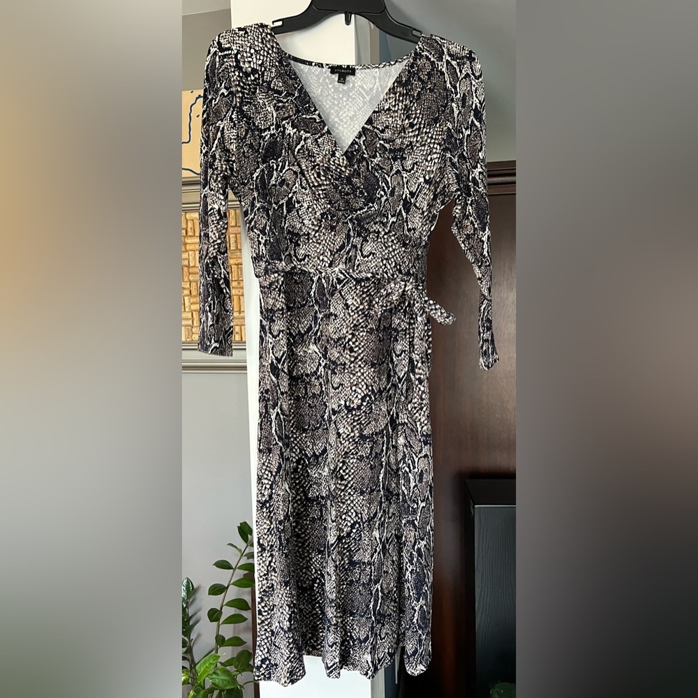 Sz M Talbots Faux Wrap Dress- Snakeskin Print